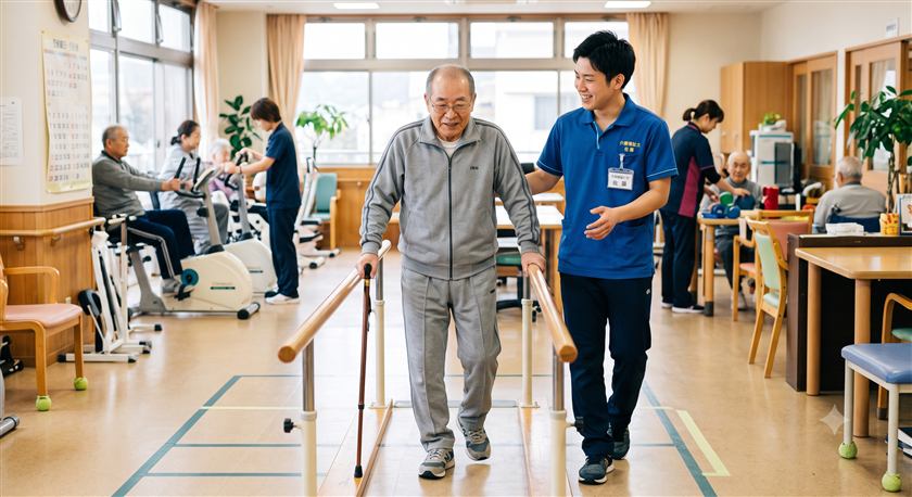 介護施設でのリハビリ支援の様子